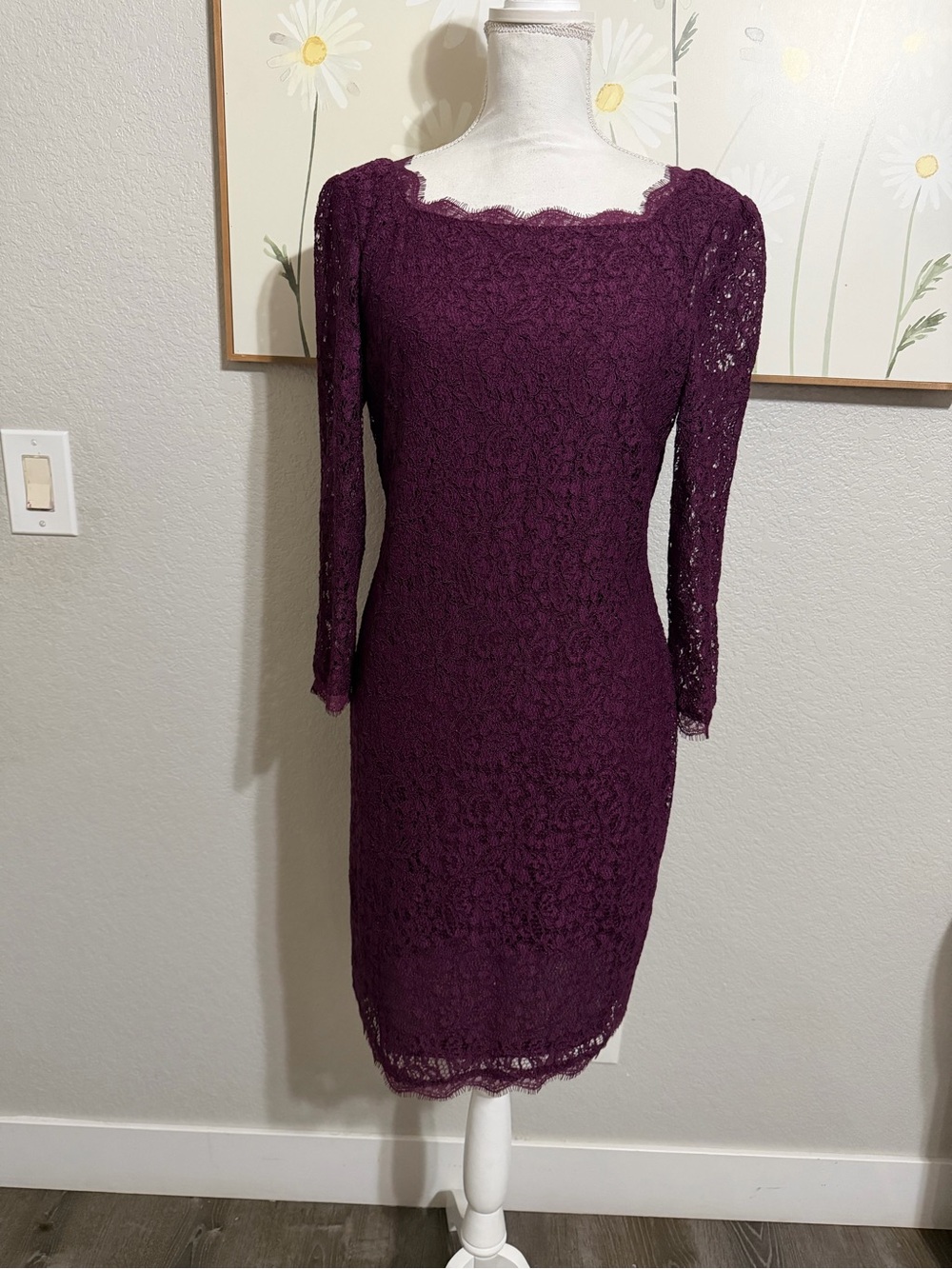 Adrianna papell Women's Lace Sheath Dress in Deep Plum size 8